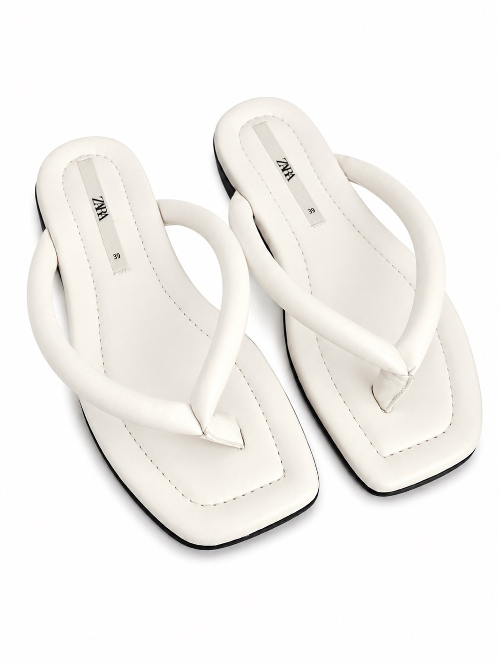 Zara White Puffed Thong Sandals / Flat Slides Size 39 (US 8.5/9)